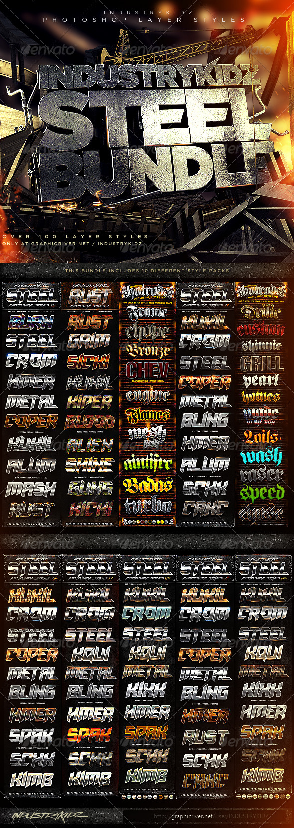 Metal Steel Photoshop Layer Styles Bundle - Text Effects Styles