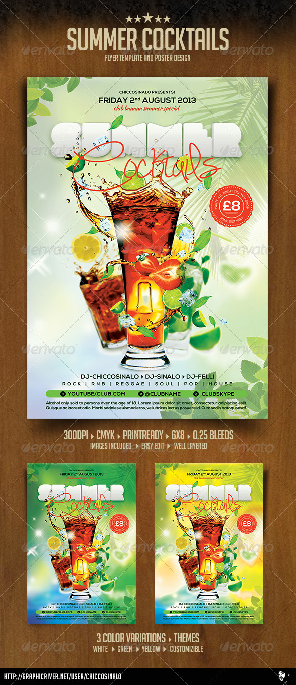 Summer Cocktails Flyer Template - Clubs & Parties Events