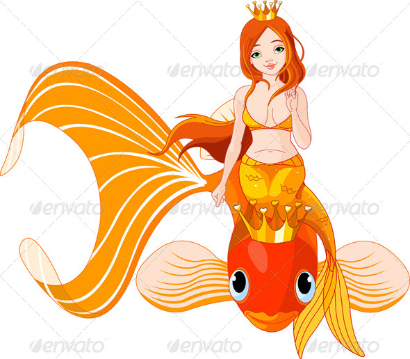 GraphicRiver Mermaid Riding on a Golden Fish 5053094 GraphicRiver Mermaid Riding on a Golden Fish 5053094