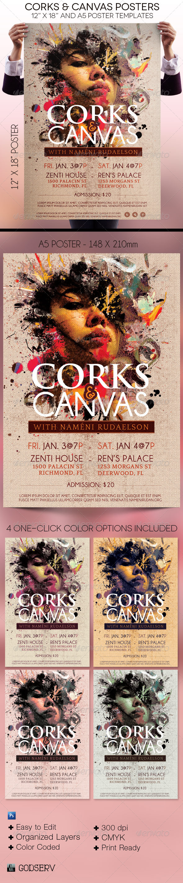 Corks and Canvas Event Poster Templates - Signage Print Templates