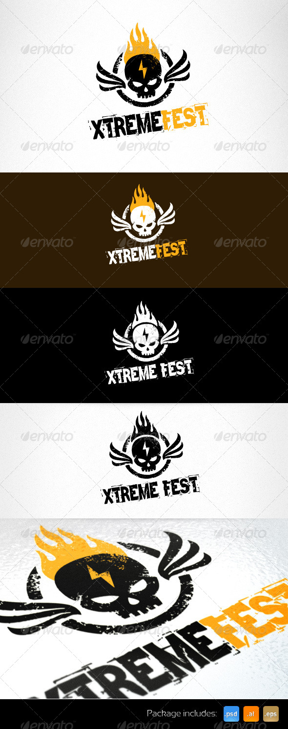Burning Skull Extreme Event Grunge Logo - Humans Logo Templates