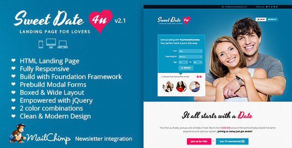 Sweet Date - Premium Landing Page for Lovers - Landing Pages Marketing