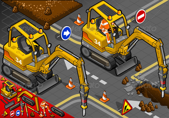 GraphicRiver Isometric Mini Chisel Excavator in Front View 5062132 GraphicRiver Isometric Mini Chisel Excavator in Front View 5062132