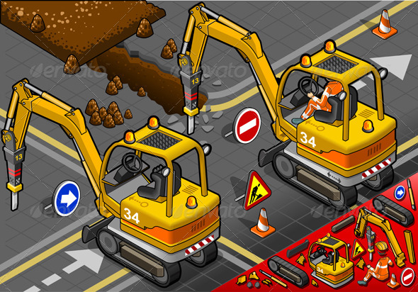 GraphicRiver Isometric Mini Chisel Excavator in Rear View 5062133 GraphicRiver Isometric Mini Chisel Excavator in Rear View 5062133