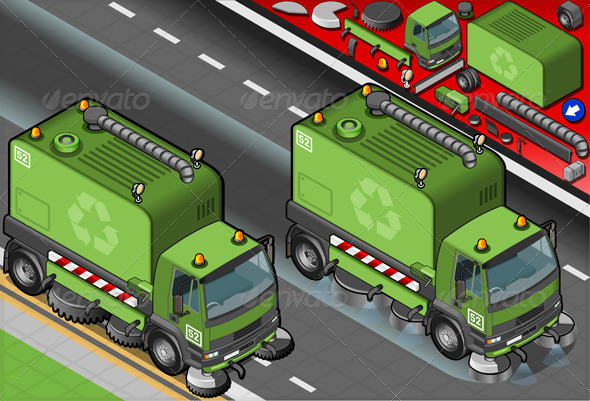 GraphicRiver Isometric Garbage Cleaner Truck in Front View 5063898 GraphicRiver Isometric Garbage Cleaner Truck in Front View 5063898