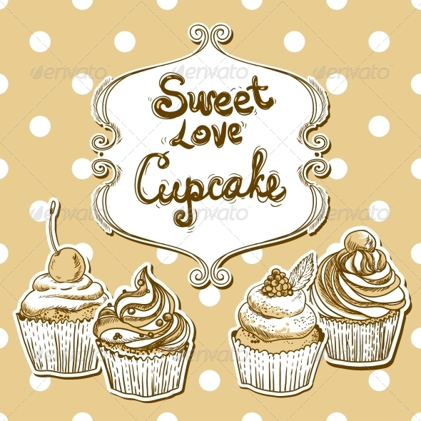 GraphicRiver Retro Frame with Cupcake 5066054 GraphicRiver Retro Frame with Cupcake 5066054