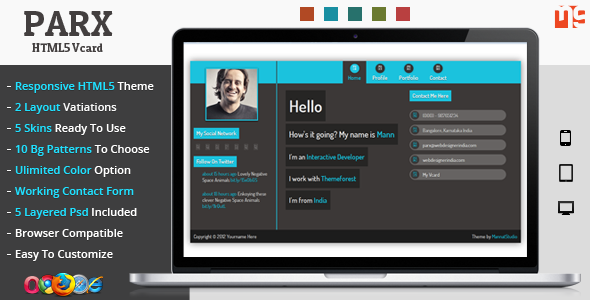 Parx - Responsive Vcard Template - Virtual Business Card Personal