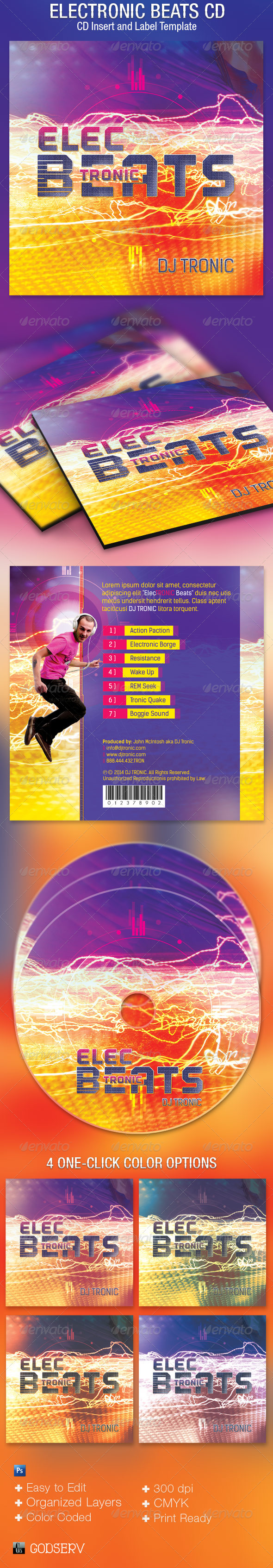 Electronic Beats CD Artwork Template - CD & DVD artwork Print Templates