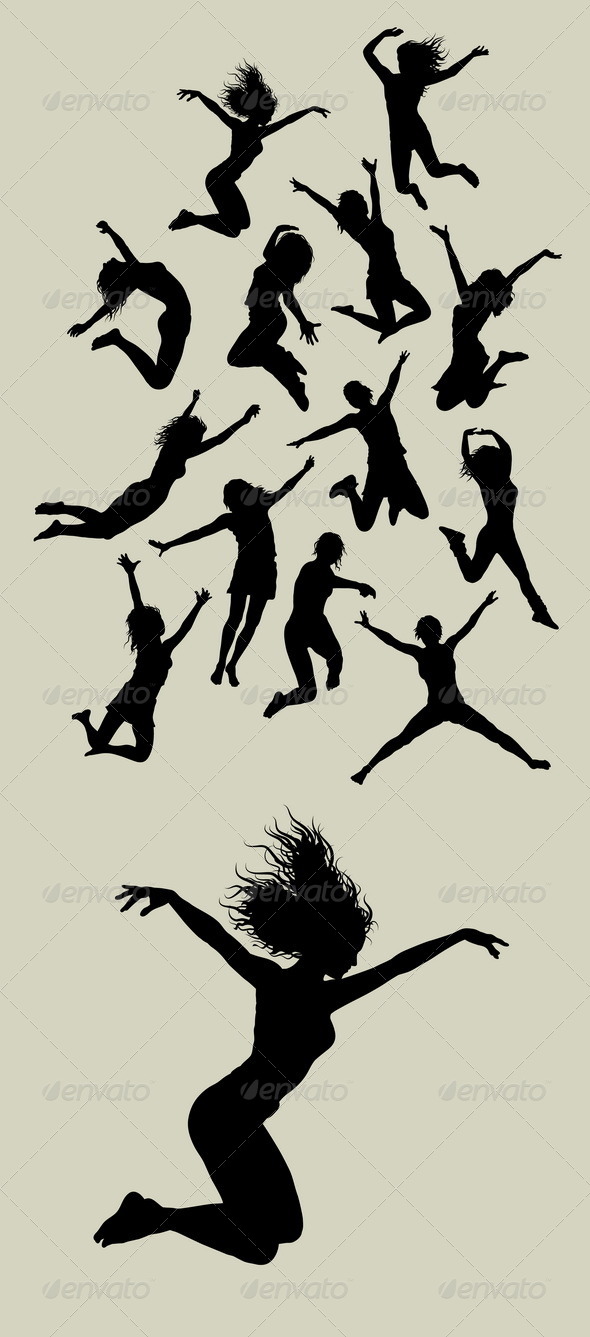 Girl Jumping Silhouettes - People Characters