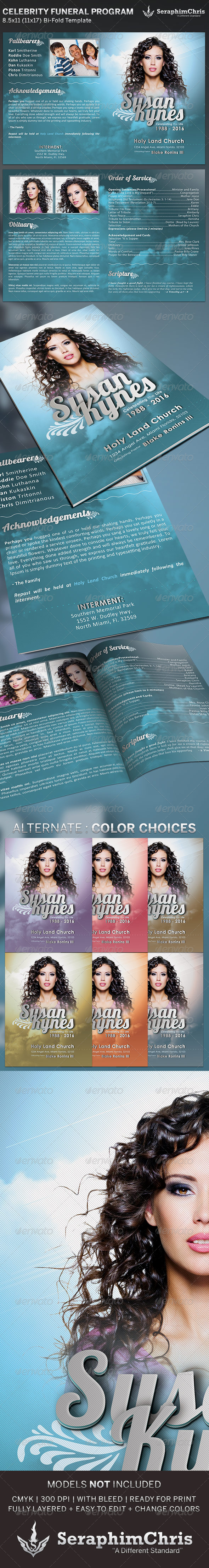 Celebrity Funeral Program: Bi-Fold Template - Informational Brochures