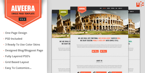 Alveera - Responsive HTML5 Single Page Template - Portfolio Creative