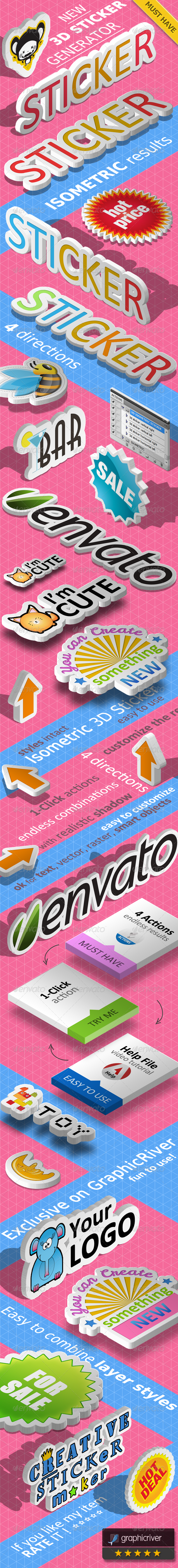 3D Isometric Sticker Photoshop Action - Actions Photoshop