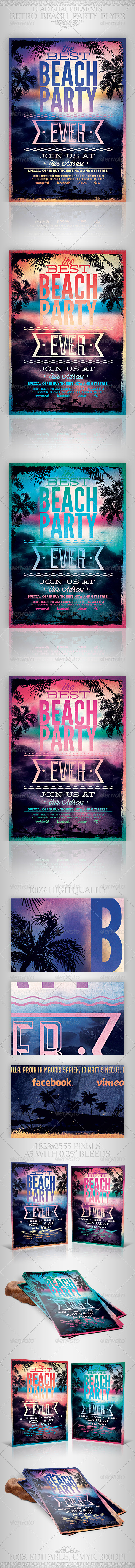 Retro Typography Summer Beach Party Flyer Template - Clubs & Parties Events