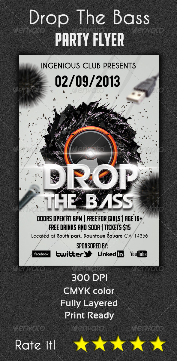 Drop The Bass Flyer Template - Clubs & Parties Events