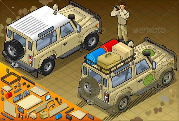 GraphicRiver Isometric Safari Jeep with Guide in Rear View 5120256 GraphicRiver Isometric Safari Jeep with Guide in Rear View 5120256