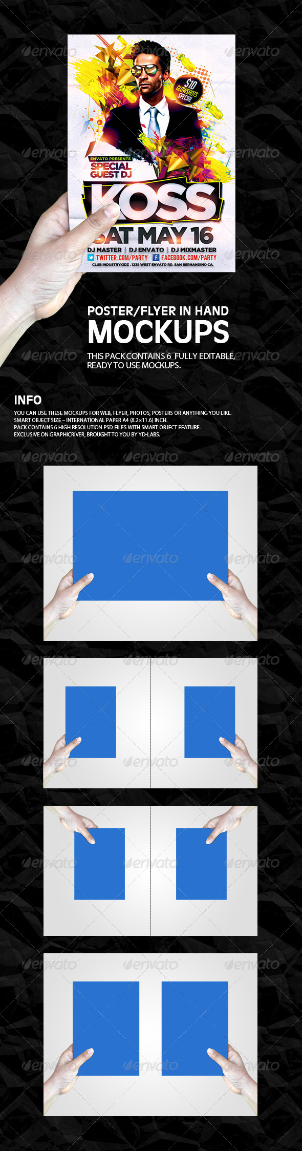 Flyer Poster In Hand Mockups - Product Mock-Ups Graphics