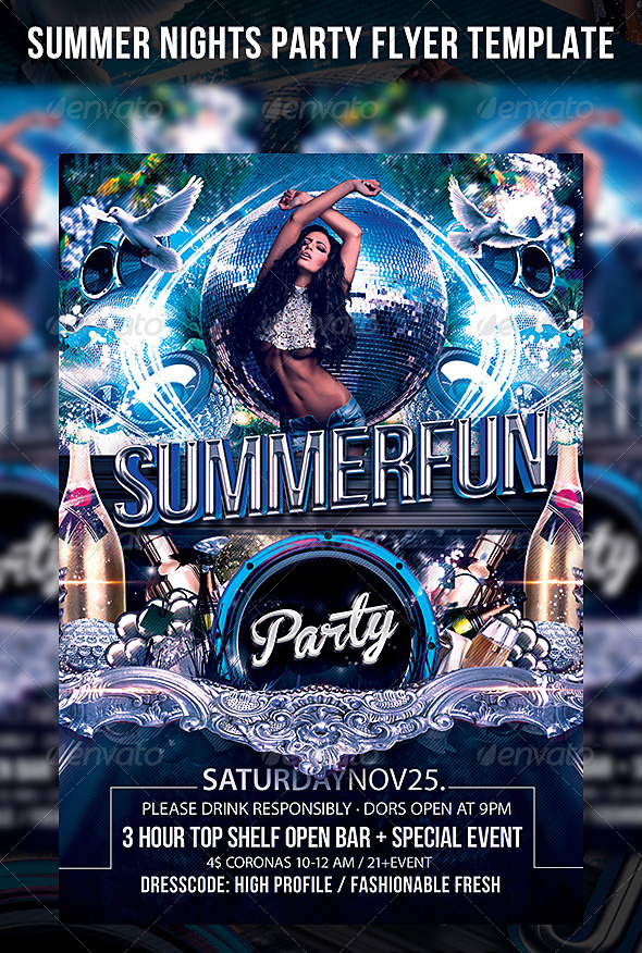 Summer Nights Party Flyer Template - Events Flyers