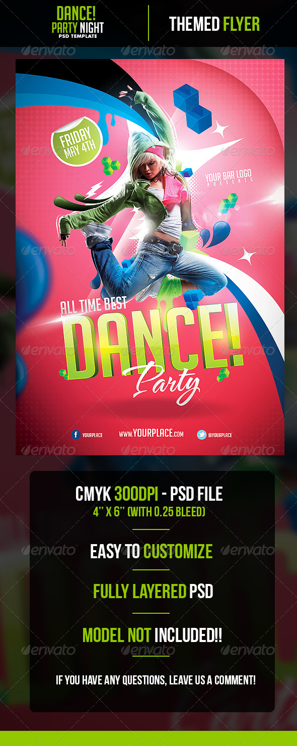 Dance Party Flyer Template - Clubs & Parties Events