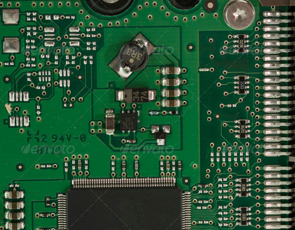 Green Electrical Circuit Board with microchips