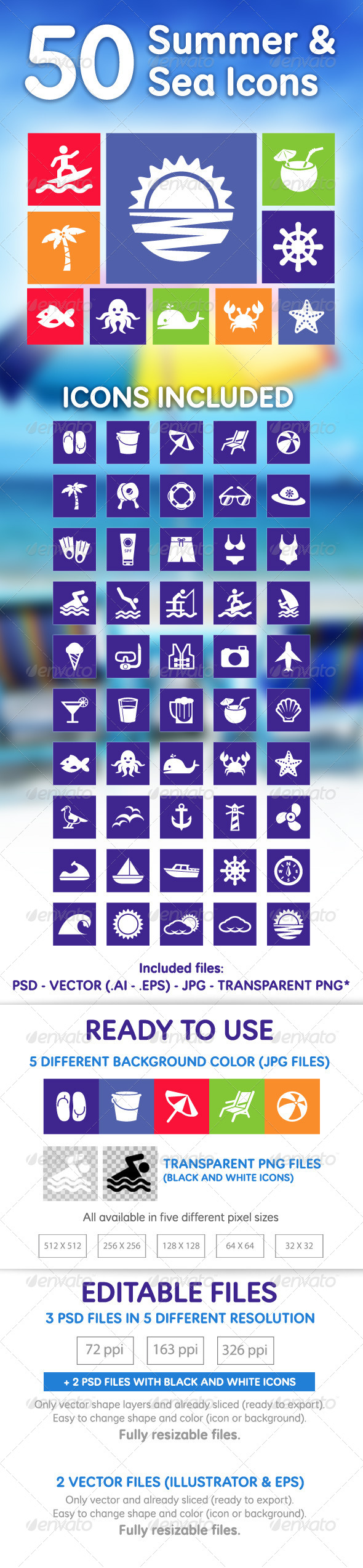 GraphicRiver 50 Summer & Sea Icons 5159753 GraphicRiver 50 Summer & Sea Icons 5159753