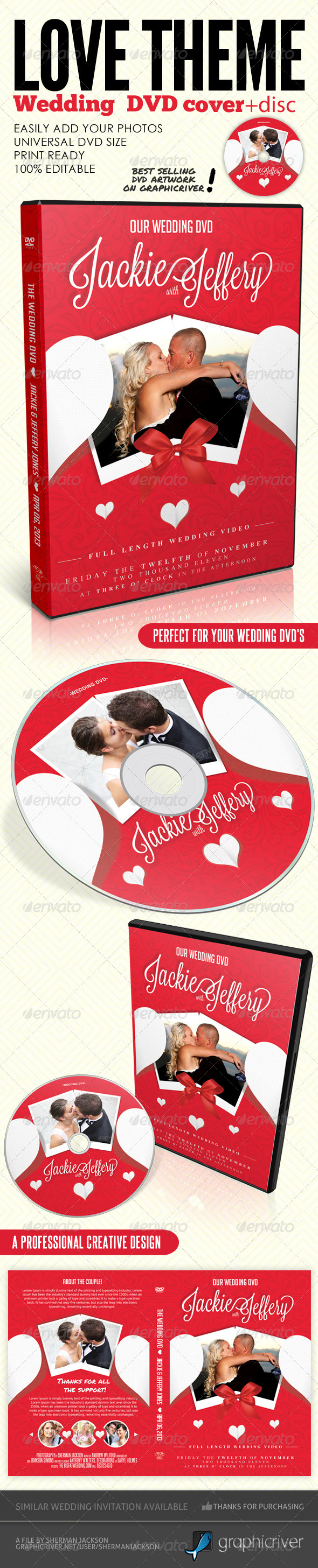 Love Theme Wedding DVD Covers & Disc Label - CD & DVD artwork Print Templates