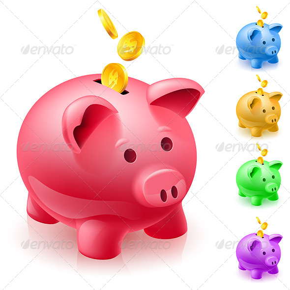 GraphicRiver Five Colorful Piggy Banks 5171909 GraphicRiver Five Colorful Piggy Banks 5171909