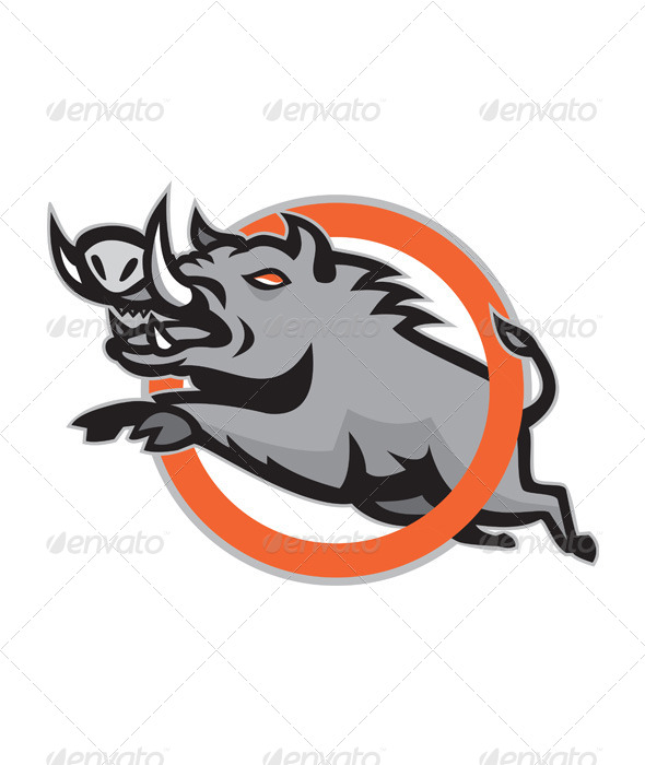 GraphicRiver Wild Pig Boar Razorback Jumping Circle 5178204 GraphicRiver Wild Pig Boar Razorback Jumping Circle 5178204