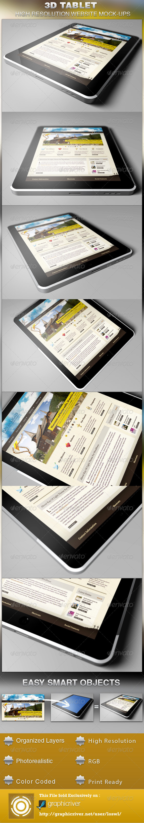 3D Tablet Website Mockup Template - Website Displays