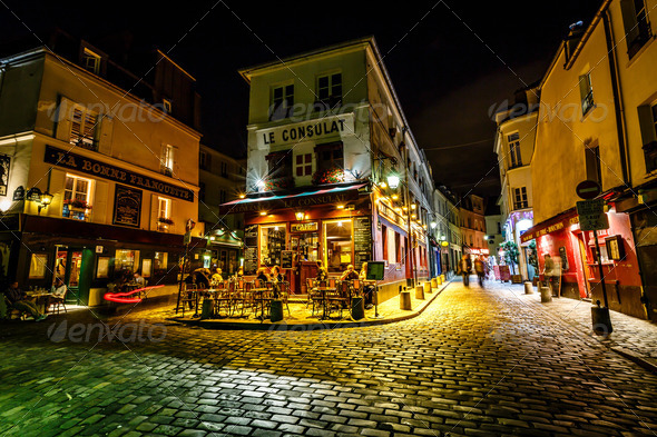 View of Typical Paris Cafe Le Consulat on Montmartre, France - Stock Photo - Images