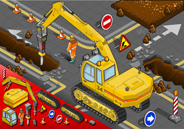 GraphicRiver Isometric Chisel Excavator in Rear View 5184854 GraphicRiver Isometric Chisel Excavator in Rear View 5184854