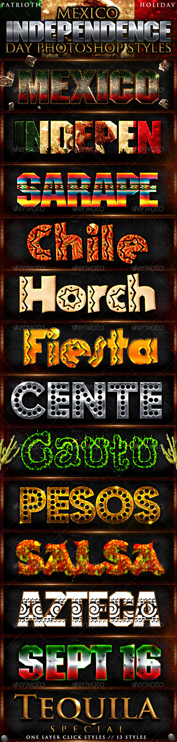 Mexican Independence Day Photoshop Styles - Text Effects Styles