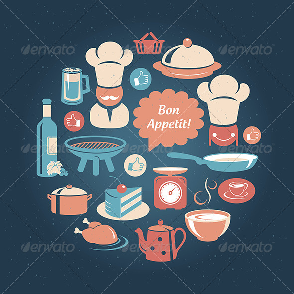 GraphicRiver Round Card With Food And Cooking Icons 5190431 GraphicRiver Round Card With Food And Cooking Icons 5190431