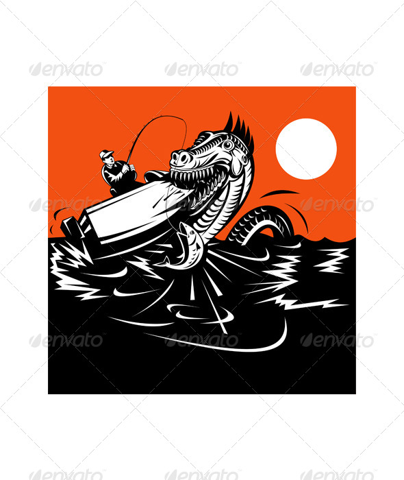 GraphicRiver Fisherman Fishing and Sea Serpent 5198606 GraphicRiver Fisherman Fishing and Sea Serpent 5198606