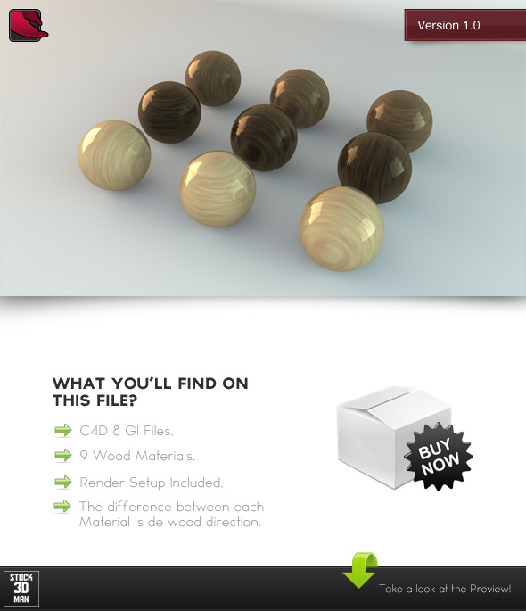 9 C4D Wood Materials - 3DOcean Item for Sale