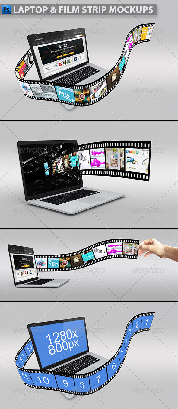 GraphicRiver Laptop with Film Strip Mockup 5201459 GraphicRiver Laptop with Film Strip Mockup 5201459