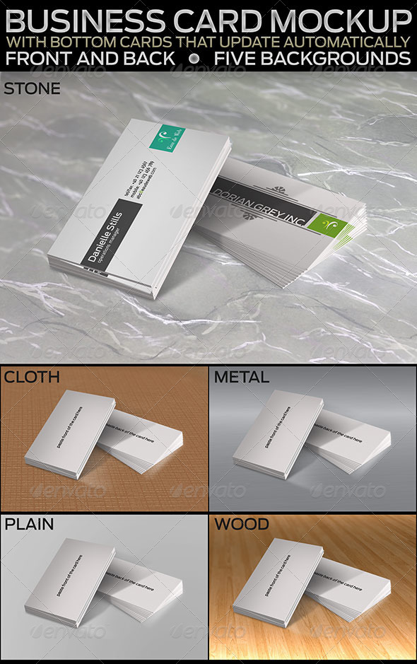 Business Card Mockup with 5 Backgrounds - Business Cards Print