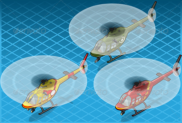 GraphicRiver Isometric Helicopters Flying in Three Livery 5224218 GraphicRiver Isometric Helicopters Flying in Three Livery 5224218
