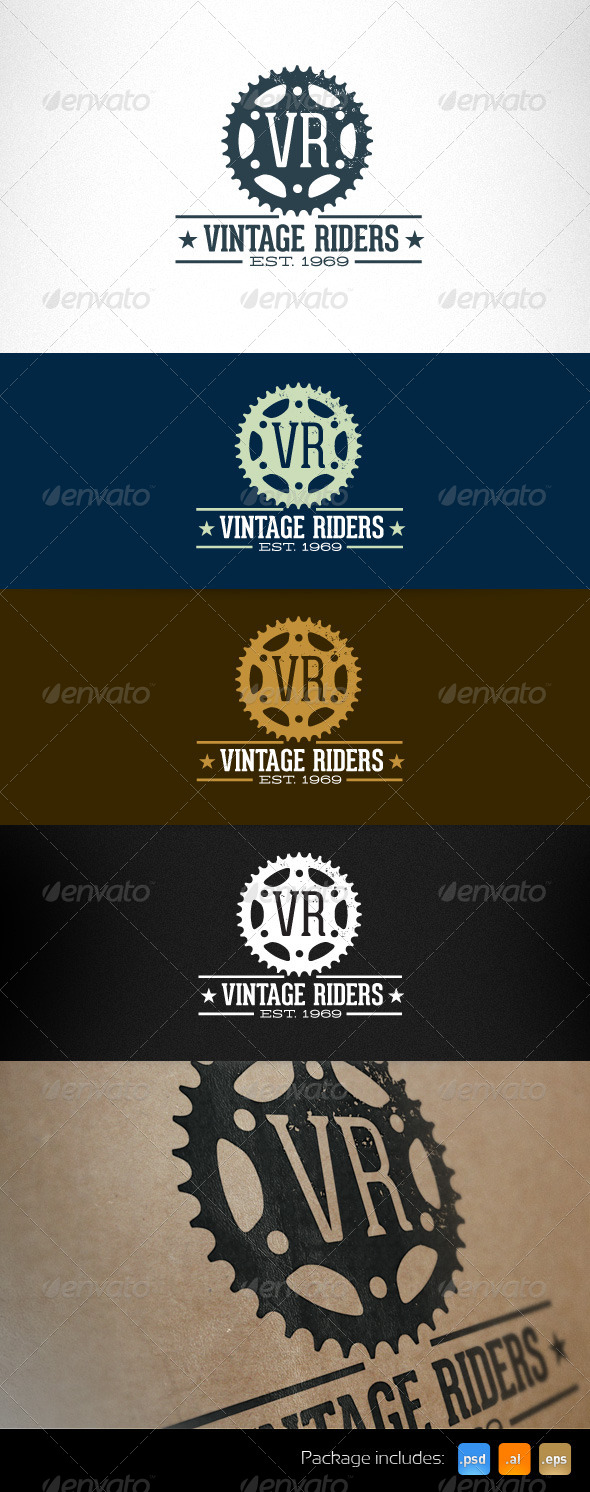 Vintage Riders Bike Gear Retro Logo Template - Objects Logo Templates