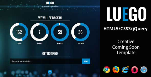 LUEGO - Creative HTML5 Coming Soon Template (Under Construction)
