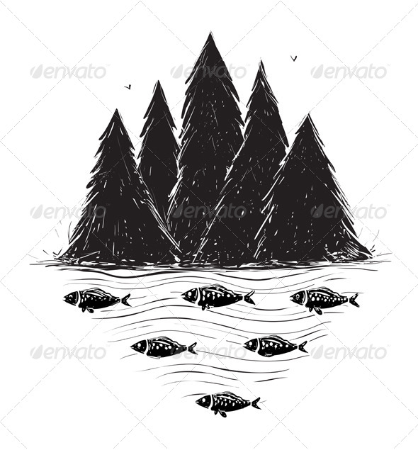 GraphicRiver River Bank with Forest and Fish 5246566 GraphicRiver River Bank with Forest and Fish 5246566