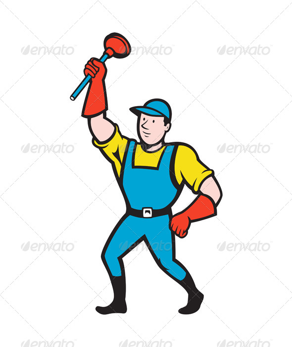 GraphicRiver Super Plumber Wielding Plunger Cartoon 5257101 GraphicRiver Super Plumber Wielding Plunger Cartoon 5257101