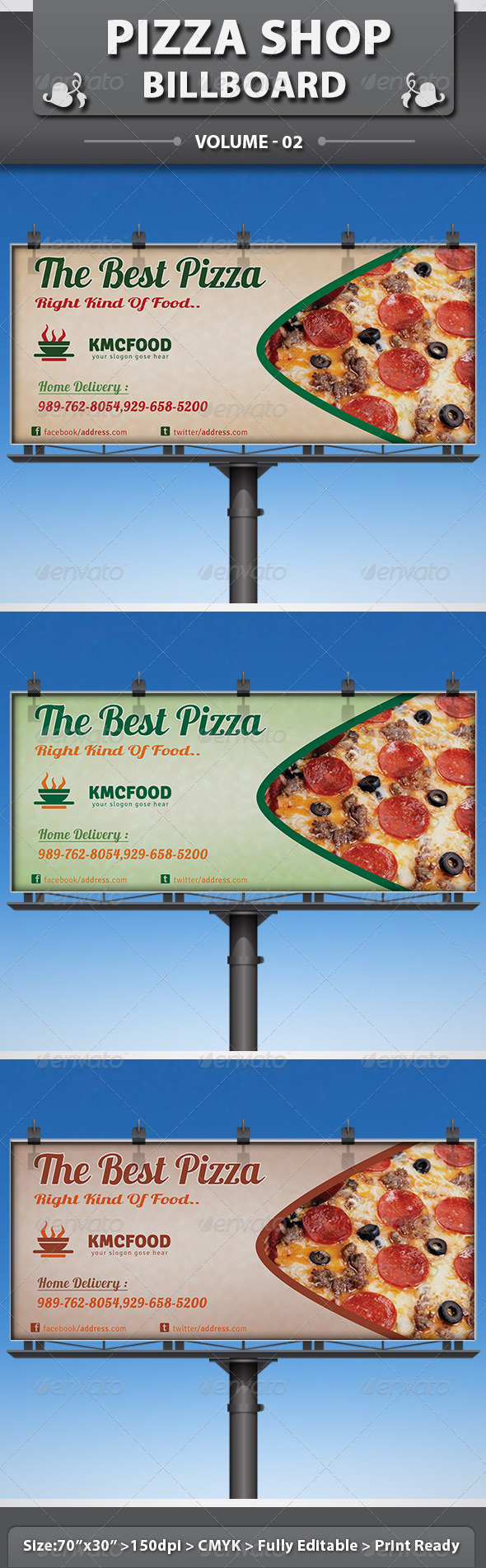 Pizza Shop Business Billboard - Signage Print Templates