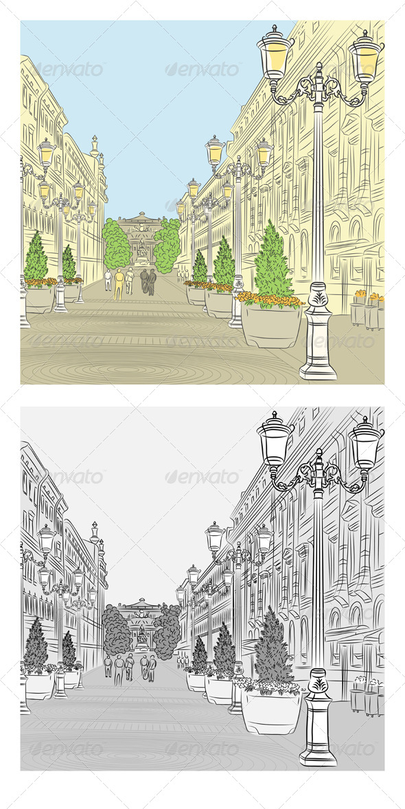 GraphicRiver Cityscape of Wide Avenue 5285942 GraphicRiver Cityscape of Wide Avenue 5285942