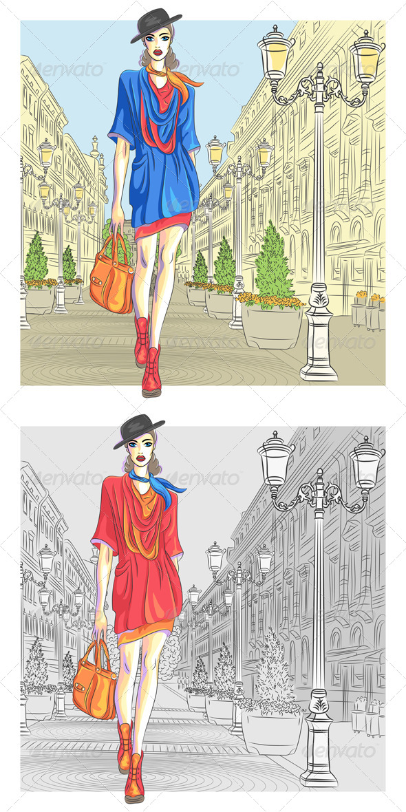 GraphicRiver Vector Attractive Fashion Girl goes for St Petersburg 5290164 GraphicRiver Vector Attractive Fashion Girl goes for St Petersburg 5290164