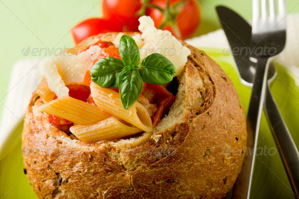 Bread stuffed with pasta - Stock Photo - Images