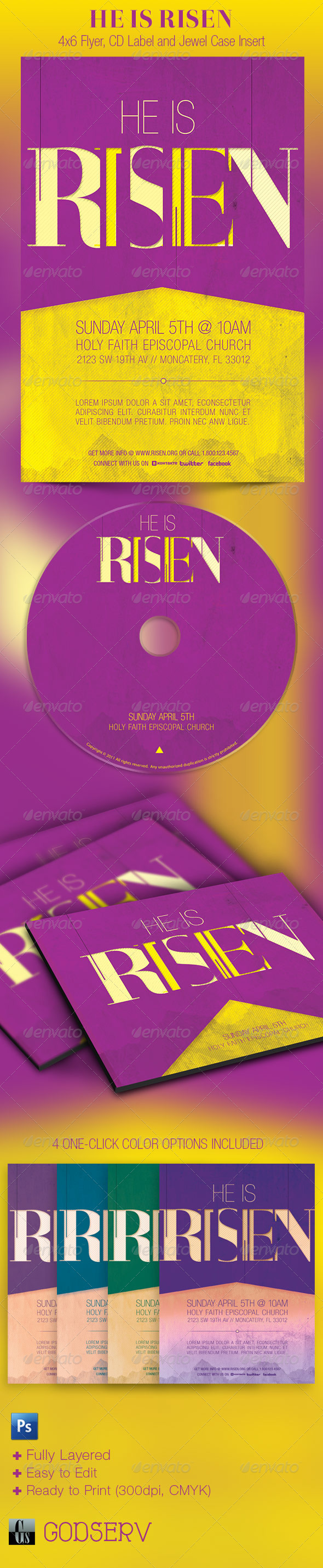 He Is Risen Church Flyer and CD Template - Church Flyers