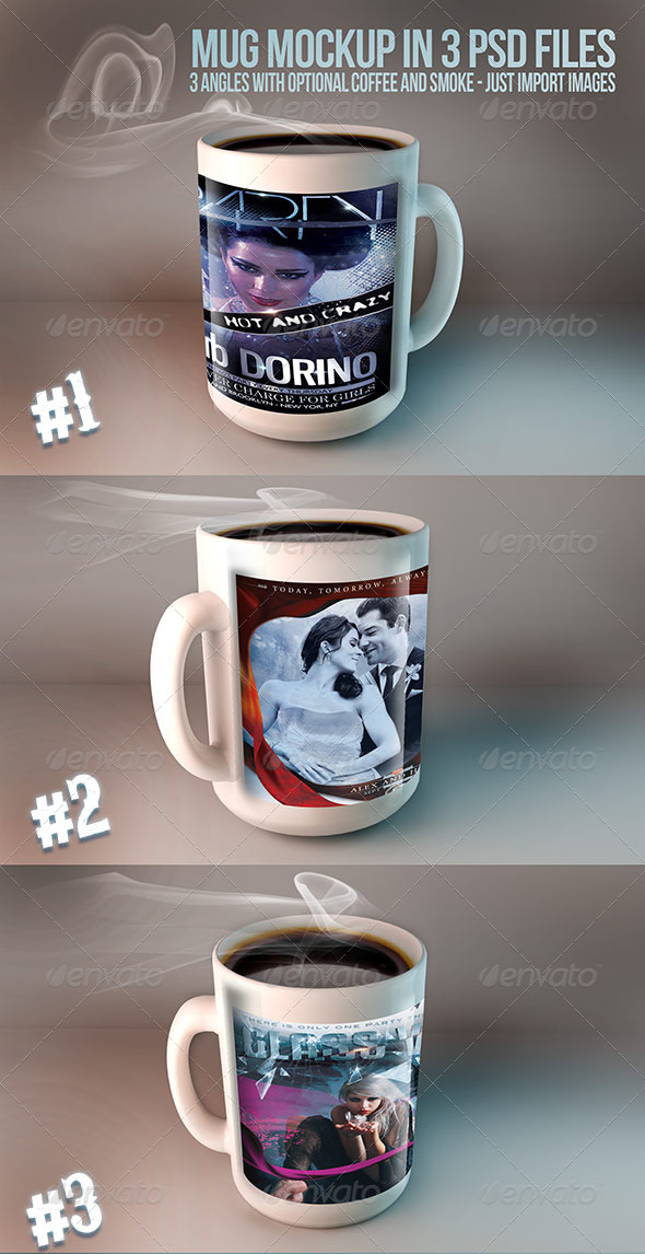 Mug Mockups - 3 PSD files - Food and Drink Packaging