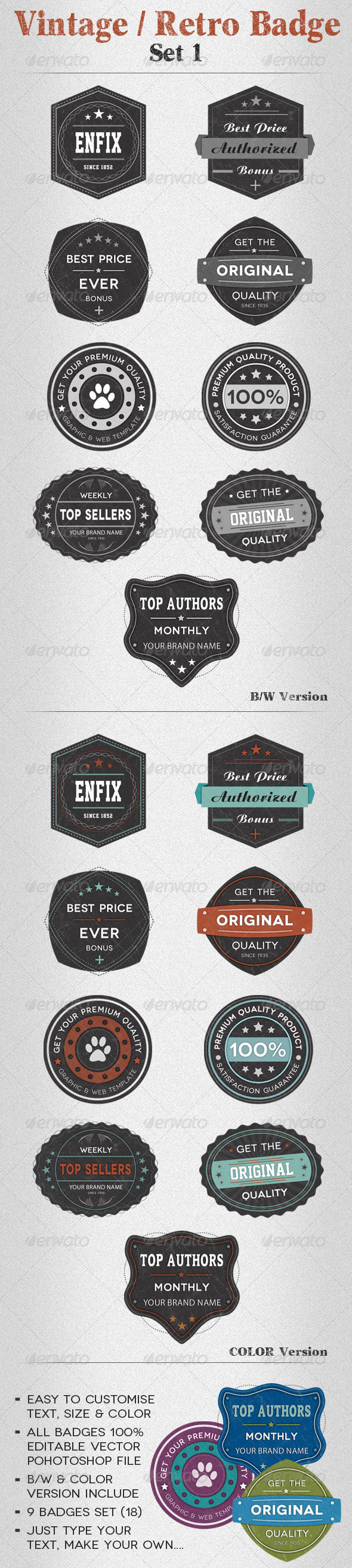 Vintage / Retro Badge Set 1 - Badges & Stickers Web Elements