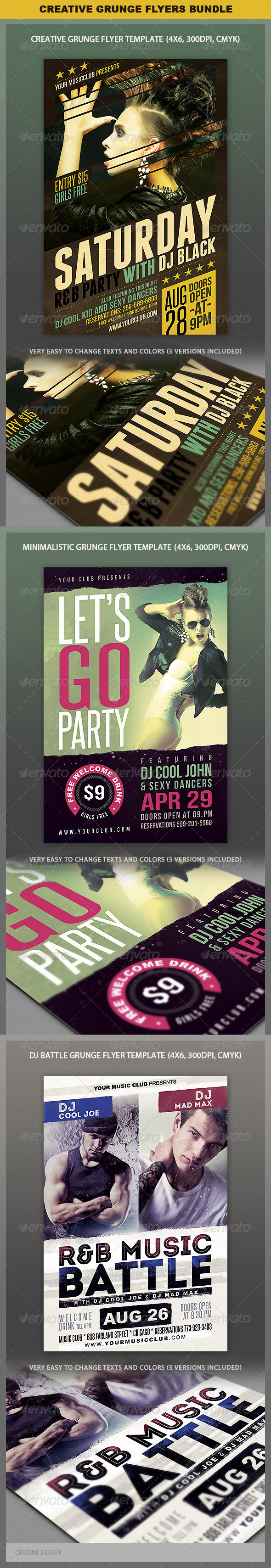 Creative Grunge Flyer Bundle - Clubs & Parties Events