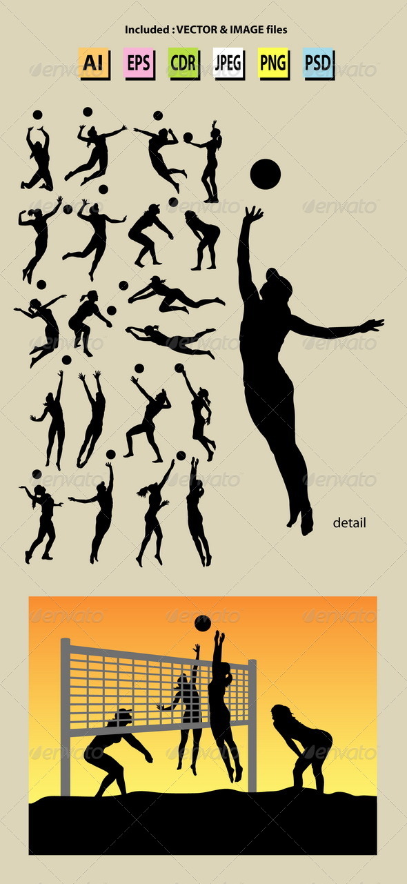 Beach Volleyball Girl Silhouettes - Sports/Activity Conceptual